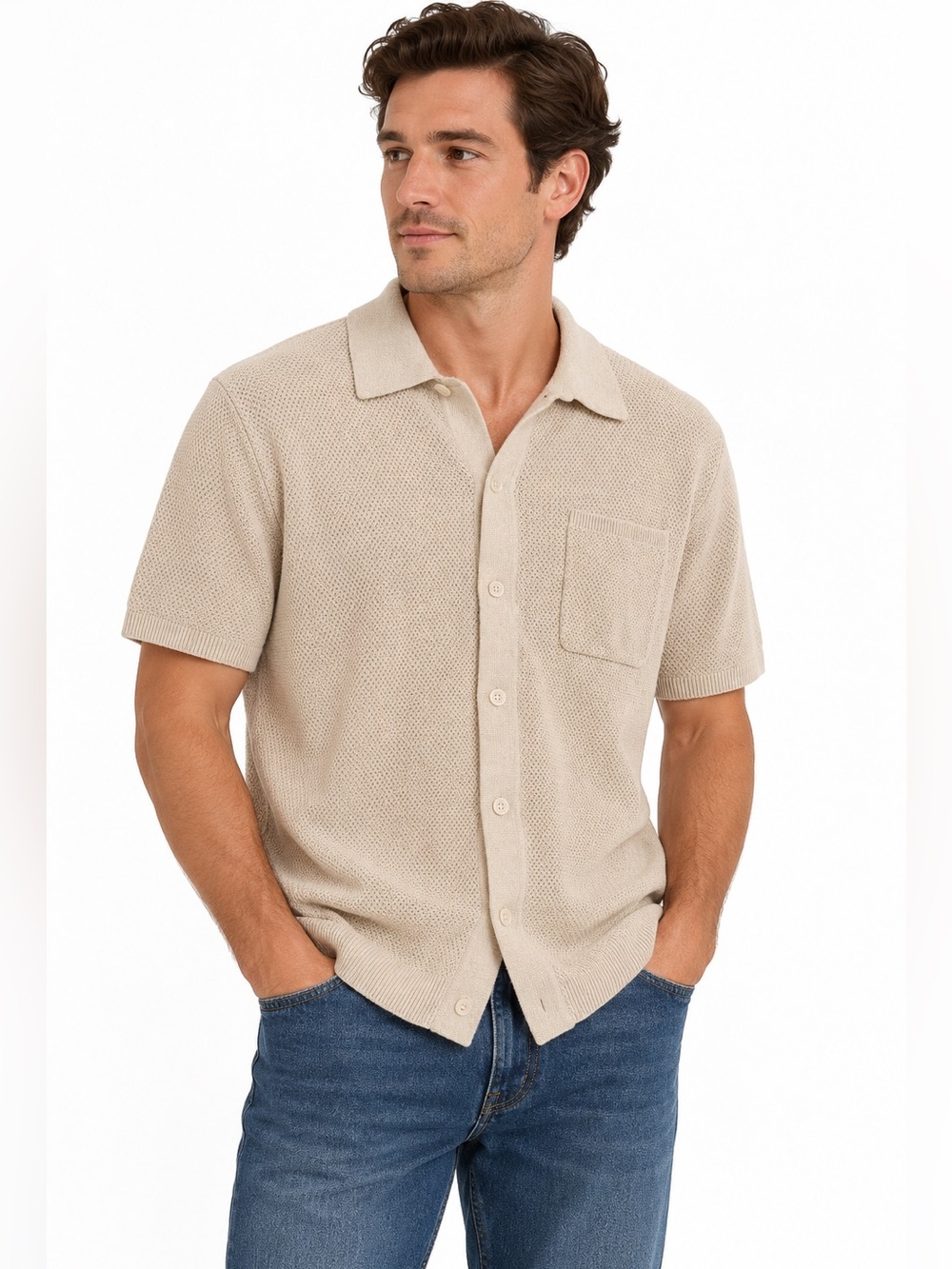 Quince Men’s Organic Cotton Knit Button Front Polo Shirt M